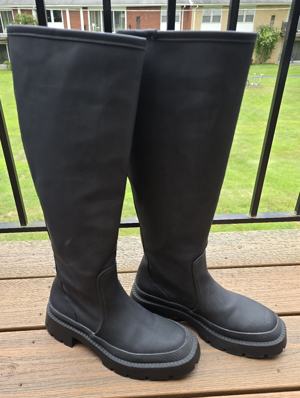 Zara Black Knee High Lug Sole Platform Rubber Rain Boots